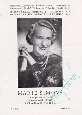 MARIE SIMOVA Soprano Signed Concert Program December 1942  • $30