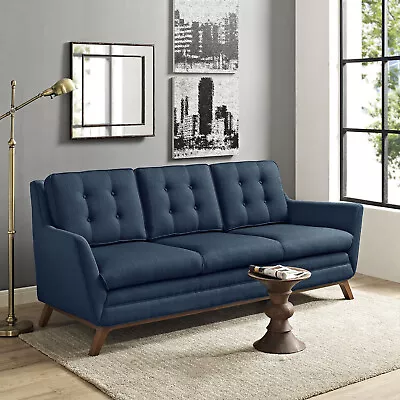 Modway Mid-Century Modern Upholstered Fabric Tufted Sofa Couch In Azure • $1083.24