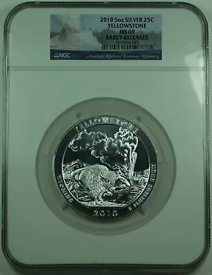 2010 Yellowstone Wyoming State 25c Quarter 5 Oz Silver Coin NGC MS-69 Early R • $717.75