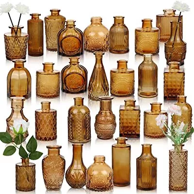 Bud Vase Set Of 30 In Bulk Amber Glass Bud Vase 30 Pack Bud Vases For Centerpiec • $78.57