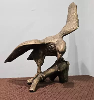 Vintage Cast Brass Bald Eagle On A Branch Sculpture Statue 18.5  Wingspan • $72.25