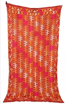 Antique Vintage Indian From Punjab Phulkari Textiles Hand Embroidered Bagh Shawl • $130