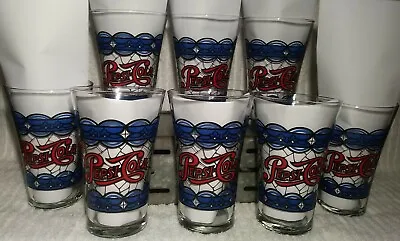 Vintage Pepsi Cola Drinking Glasses Beverage Stained Glass 1970s Tiffany 8 Cups • $49.99
