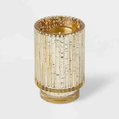Ribbed Mercury Glass Fireside Glow Footed Jar Candle (Gold) • $50