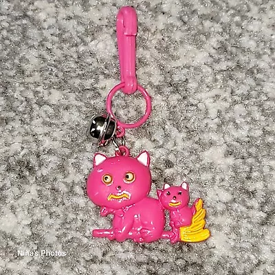 VTG 80s Clip Bell Charm Googly Eyes Pink Cats On Broom For Necklace Bracelet  • $14.99