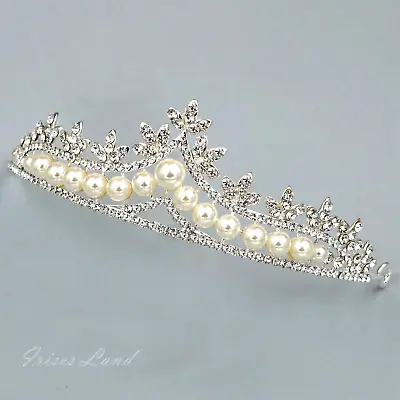 $12.99 • Buy Pearl Clear Crystal Rhinestone Tiara Crown Bridal Wedding Party Pageant 9523 New