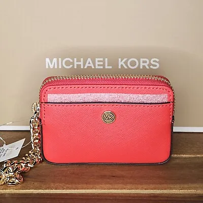 NEW! MK Michael Kors Medium Saffiano Leather Chain Card Case Wallet [SANGRIA] • $42