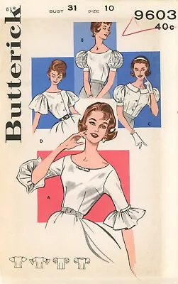 Butterick 9603 Scoop Neck Blouse W Flounce Puff Or Butterfly Sleeves Sz 10 UC • $24.95
