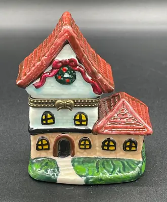 Darice Mini Porcelain  Christmas Cottage” Hinged Trinket Box 4” • $7.50