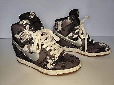 Nike Dunk Sky Hi High Print Hidden Wedge Heel Tie Dye Black White Womens US 8 • $198.70