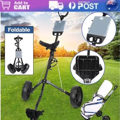 Foldable 2 Wheel Push Pull Golf Club Cart Trolley Buggy Golf Accessories Black • $88.89