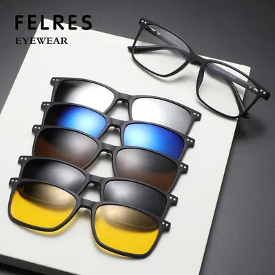 5 In1 Men Polarized Sunglasses Magnetic Lens Swappable Frame Retro Sun Glasses • $18.79
