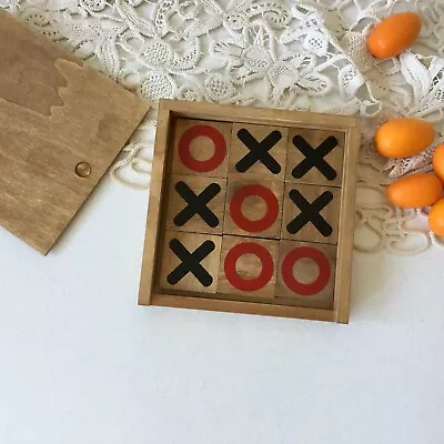 Vintage Tic-Tac-Toe Wooden Hand Made XOXO Travel Home Game In Wooden Box • $12.99