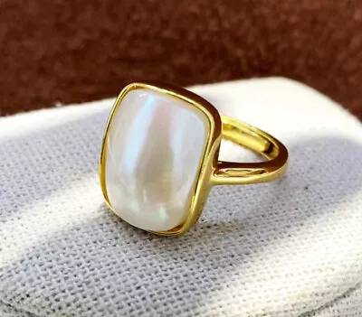 S2239 11x15mm White Rectangle South Sea MABE Pearl Ring 925Sterling Silver • $29.99
