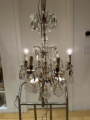 Vintage French Brass & Glass Nine Bulb Chandeliers • $535