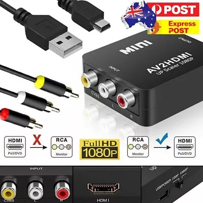 RCA AV To HDMI Converter Adapter Composite AV2HDMI Converter 1080P HDTV/DVD AU • $11.89