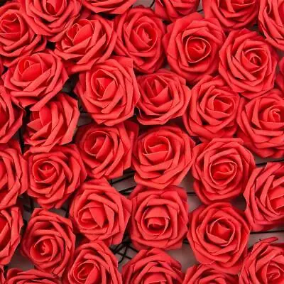 50pcs Artificial Flowers Foam Rose Fake Flower With Stem Wedding Party Bouquet • £9.99