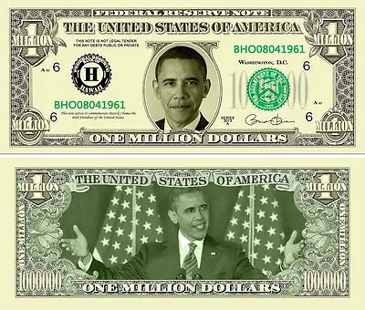 Barack Obama Million Dollars $ USA Money Bill President Stars Novelty Not Real • $0.99