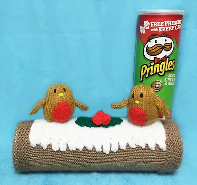 £2.99 • Buy KNITTING PATTERN - Christmas Yule Log With Robins Pringles Crisps Holder 26 Cms