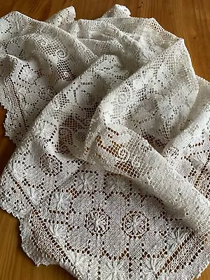 Antique / Vintage Knotted Filet Needle Lace Table Topper 90 X 90 • $30