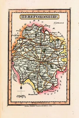 HEREFORDSHIRE Darton Original Hand Coloured Miniature Antique County Map C1822 • £28