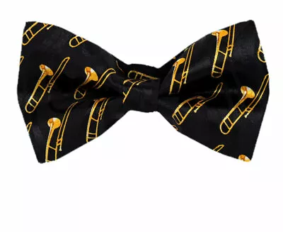 $10.95 • Buy Men's Trombone Pre Tied Novelty Bow Tie Black Gold Musical Theme Clubs Bands