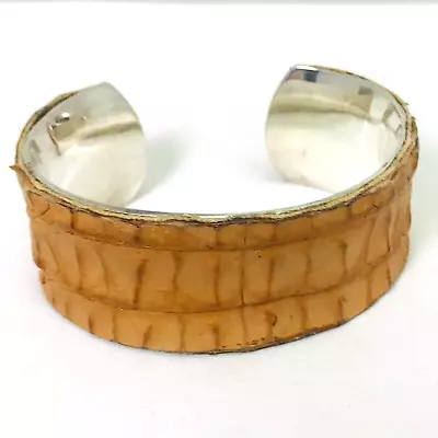 Sterling Silver & Alligator Leather 1.25  Adjustable Cuff Bracelet (Light Brown) • $19.75