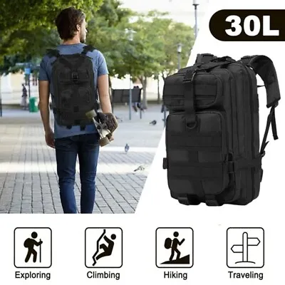30L Outdoor Military Tactical Backpack Rucksack Camping Hiking Travel Bag Black • $17.88