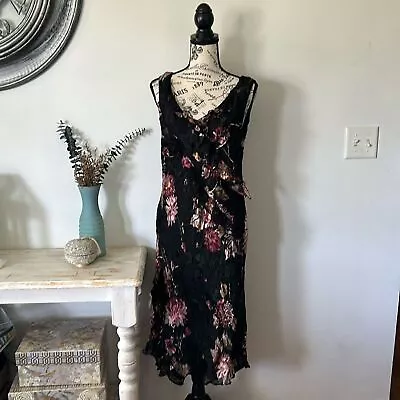 Vintage Robbie Bee Silk Blend Ruffled Floral Midi Dress Women's Size L • $30