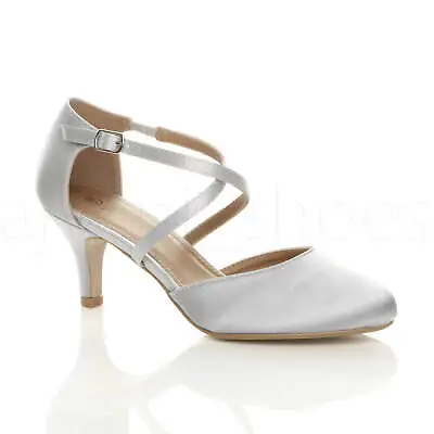 Womens Ladies Mid High Heel Strappy Crossover Wedding Evening Sandals Shoes Size • £24.99