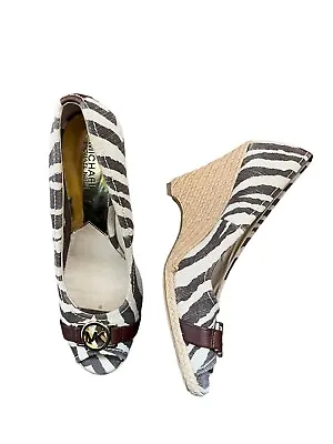 Michael Kors Animal Print Zebra Stripe Wicker Wedge Heels Shoes Size 10M US UK 8 • £34.99