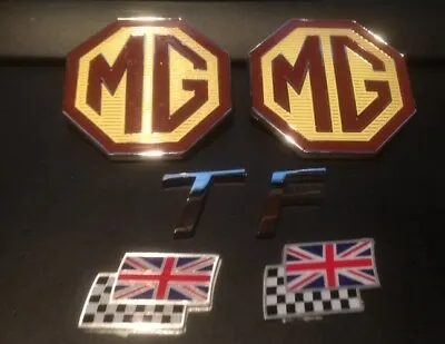 MG TF Badge Set Overlay MG Badges Rare 65mm 2mm TF Letters & 2 Chequerred Flags • £17.45