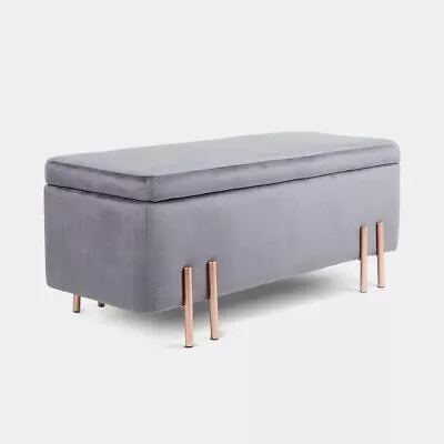 £69.99 • Buy Defect Grey Velvet Storage Ottoman Footstool Bench For Bedroom Living Lounge