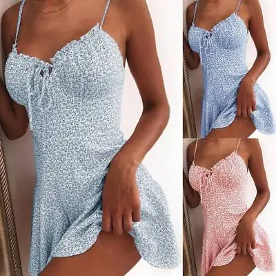 $14.15 • Buy Womens Summer Boho Floral Mini Dress Ladies V Neck Strappy Bodycon Sundress US