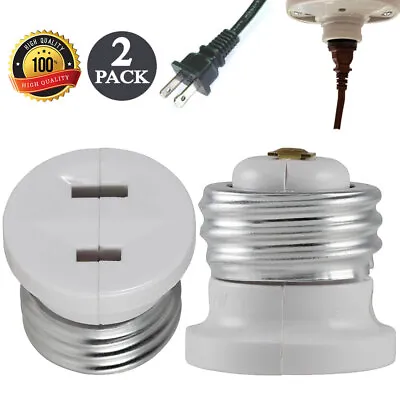 Light Bulb Socket To 2 Prong Plug Adapter Socket Lamp Extension Convert 2 Pack • $10.62