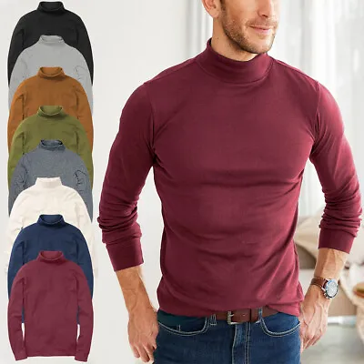 Mens Roll Neck Long Sleeve Cotton Polo Turtle Neck Uk Sizes Mlxlxxlxxxl New • £8.97