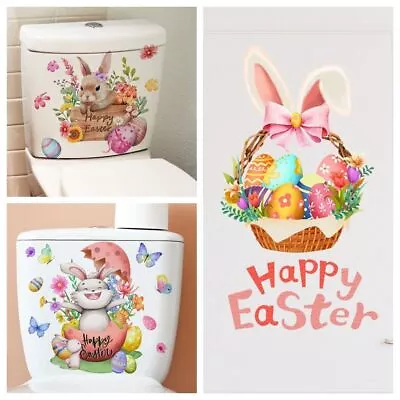 Bunny Eggs Cartoon Rabbit Toilet Decals Multicolor Switch Sticker Wall Mural • $6.45