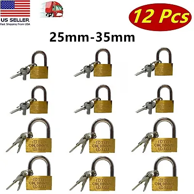 12 Pcs Small Metal Padlock 25mm-35mm Mini Brass Lock With Different Keys • $14.99