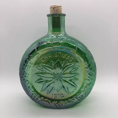 Vintage Wheaton Green Carnival Glass Bottle Decanter Christmas 1974 Poinsettia • $9.99