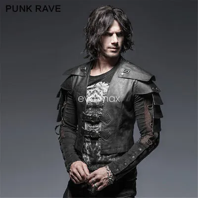 $89.60 • Buy Punk Rave Gothic Men Jacket Faux Leather Steampunk Army Motorcycle Rock Coat