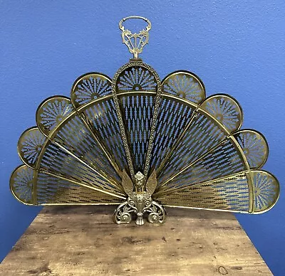 Vintage Brass Fireplace Screen Gargoyle Griffin Peacock Art Deco MCM • $185