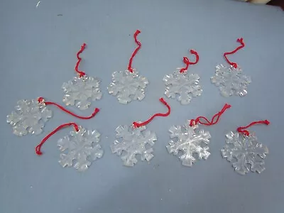 9 Vintage Cut Clear Art Glass Snowflakes Christmas Ornaments • $17.99