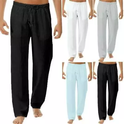 $17.76 • Buy Men's Cotton Linen Loose Pants Casual Drawstring Beach Yoga Baggy Long Trousers