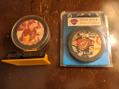 Lot 2 Mario Lemieux & Martin Brodeur Authentic Limited Edition Star Pucks Nice  • $23.95