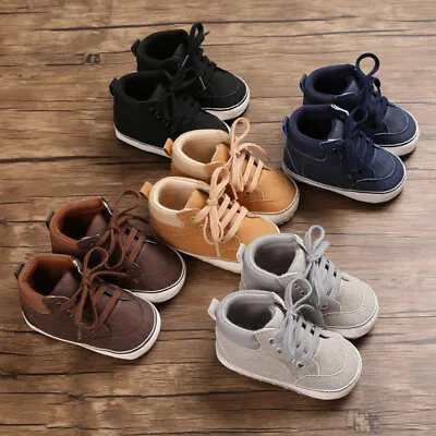Newborn Baby Boy Pram Shoes Infant Laces Up Boots Toddler PreWalker Trainer 0-18 • £4.99