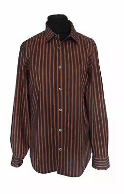Marimekko  Jokapoika Brown  Striped Shirt Buttons Top Blouse Size M • $65.55