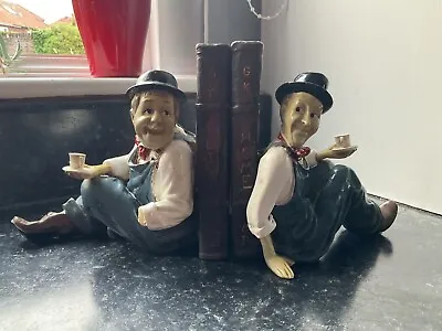 PETER MOOK SIGNED LAUREL & HARDY BOOKENDS HEAVY DIY ORNAMENTS Missing Hand • £45