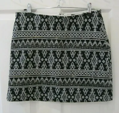 £9.99 • Buy Primark Size 8 Skirt Mini Black Aztec Embellished Beaded Sequin White Fairisle