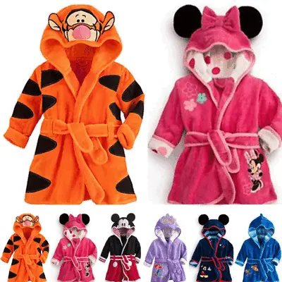 Kids Boys Girl Animal Hooded Bath Robe Dressing Gown Sleepwear Pajamas Age 2-6Y • £11.57