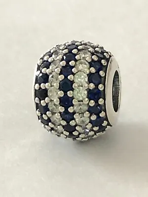 Nautical Pave Lights Blue And Clear CZ Charm  S925 Authentic Sterling Silver • $26.95
